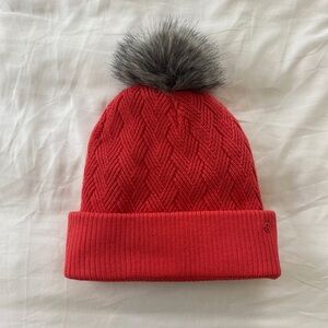 lululemon Women's Cable Knit Pom Beanie | knit fleece lined beanie | coral pink